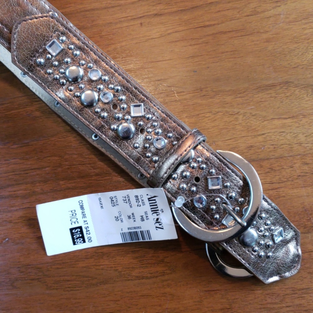 Bronze Leather Rhinestone and Stud Belt.